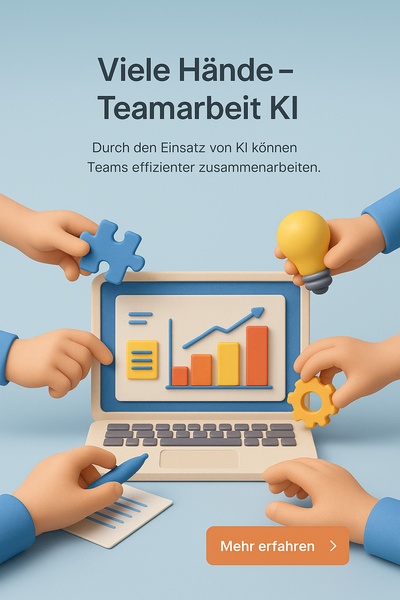 Teamwork Illustration with 3D Hands and Laptop