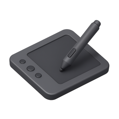 Stylish 3D Graphics Tablet Icon with Pen