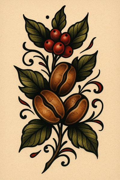 Illustrative Coffee Plant Design with Beans and Berries
