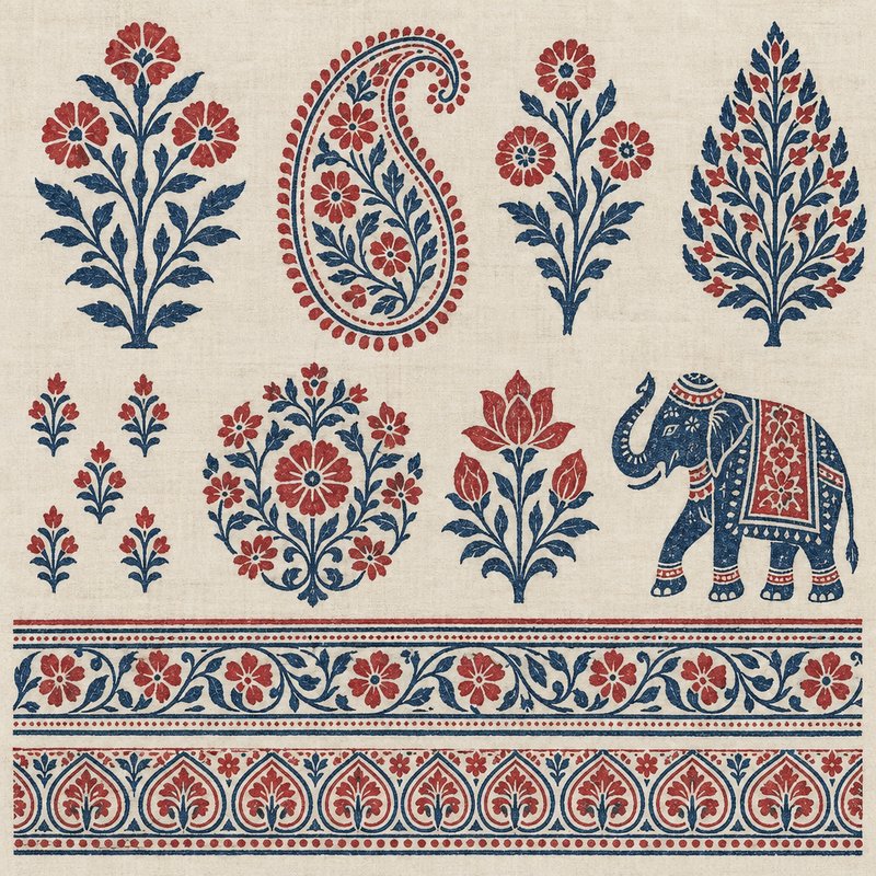 Indian block print design elements