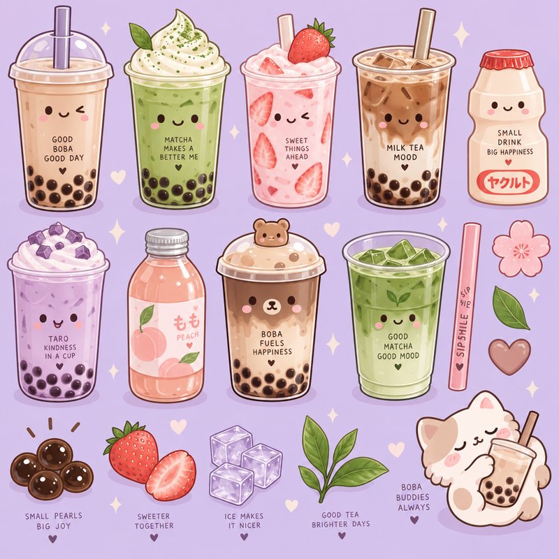 kawaii boba drinks collection