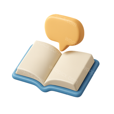 Stylized 3D Open Book Icon with Speech Bubble