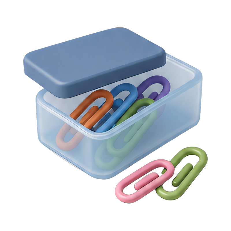 Box of colorful paper clips