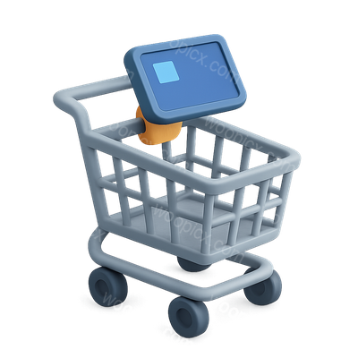 3D Isometric Smart Shopping Cart Icon Design