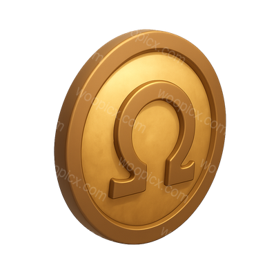 3D Golden Omega Symbol Coin Icon