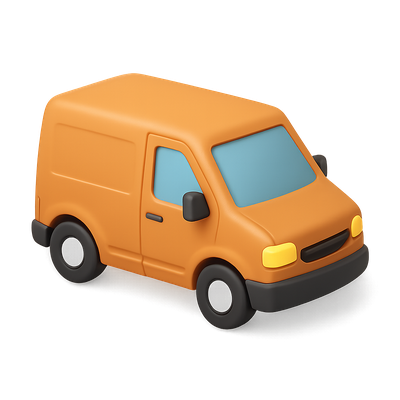 Stylized 3D Orange Van Icon with Isometric View