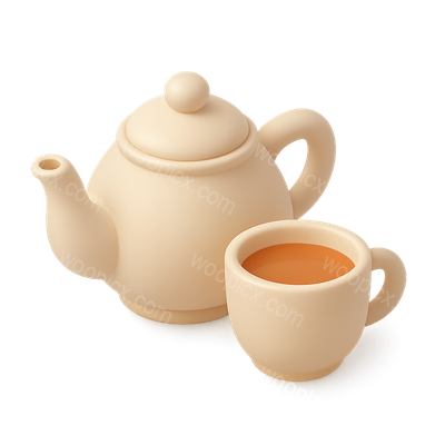 Stylized Isometric Teapot and Cup Icon with 3D Effect