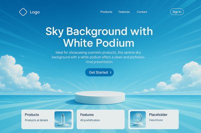 Dynamic Sky Background with White Podium for Cosmetic Presentation