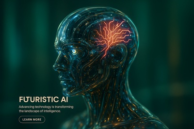 Futuristic Humanoid Head with Neon Neural Network Design