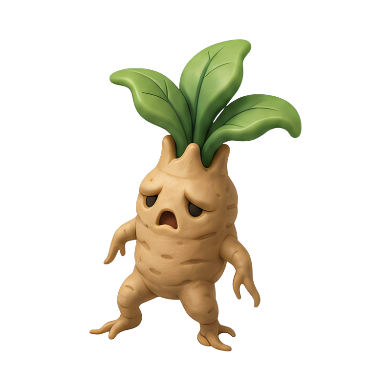 mandrake root on wooden table