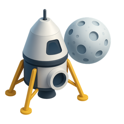 3D Apollo Mission Icon with Lunar Module and Moon