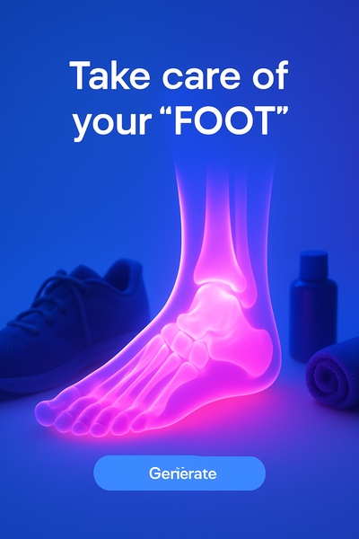 Neon Foot Glow with Glowing Elements and Blue Background