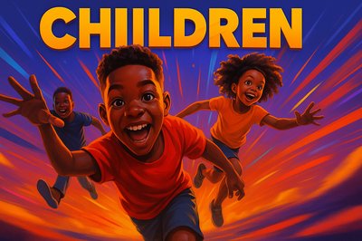 Dynamic Illustration of Joyful Children in Vibrant Colors