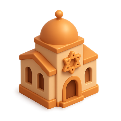 Stylized 3D Synagogue Icon with Star of David