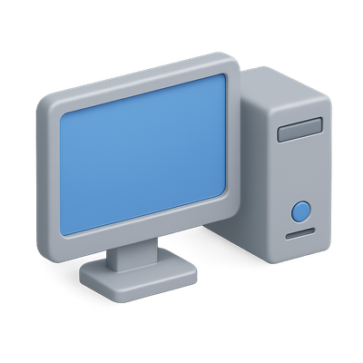3D Computer Icon with Monitor and Tower