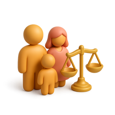 3D Family Icon with Scales of Justice