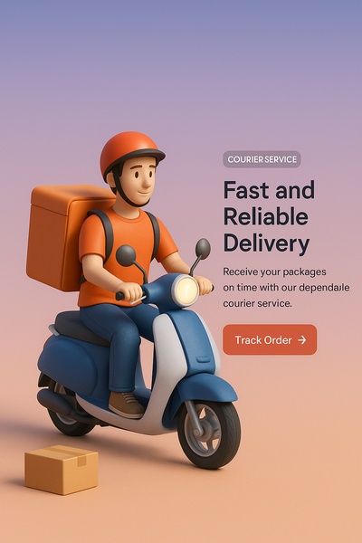 Detailed 3D Illustration of a Courier Service in Action