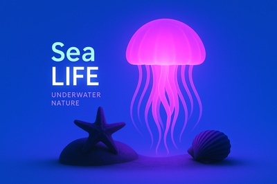 Glowing Neon Jellyfish in Underwater Scene