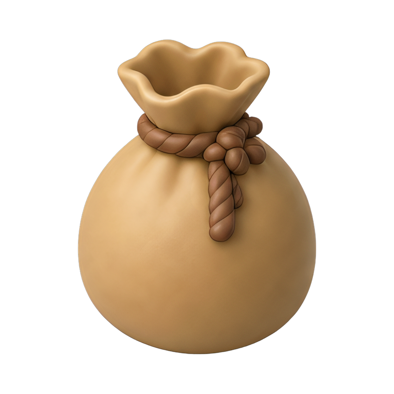 Money bag tied with rope