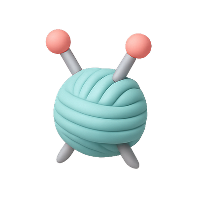 Creative 3D Illustration of Yarn Ball and Knitting Needles