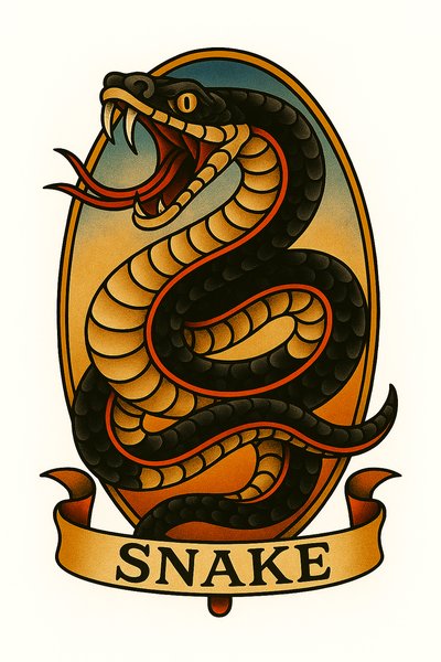 Vintage Snake Tattoo Design with Bold Colors
