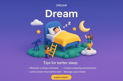 Charming 3D Dream Scene with Sleep Tips