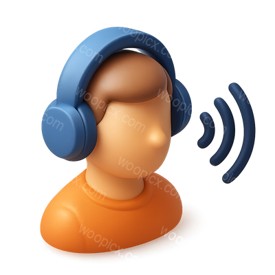 Stylized 3D Headphone Icon with Sound Waves