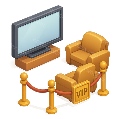 Stylized 3D Icon of a VIP Seating Area with Screen