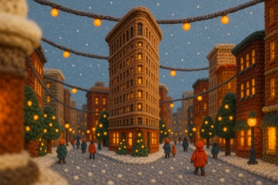 Whimsical Winter Scene of New York's Flatiron Building