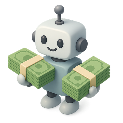 3D Robot Holding Cash in Isometric View