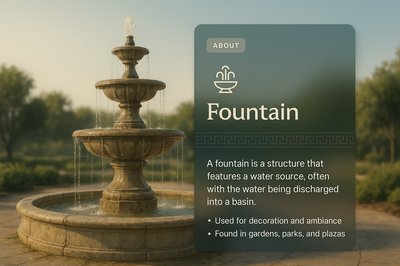Elegant Fountain Design with Informative Overlay