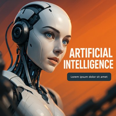 Futuristic AI Portrait with Text Overlay
