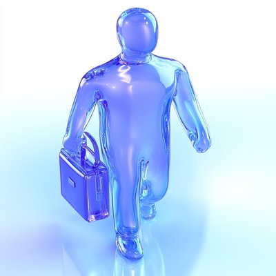 Stylized Transparent Figure Carrying Briefcase