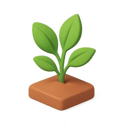 Stylized Plant Icon with Leaves Emerging from Soil