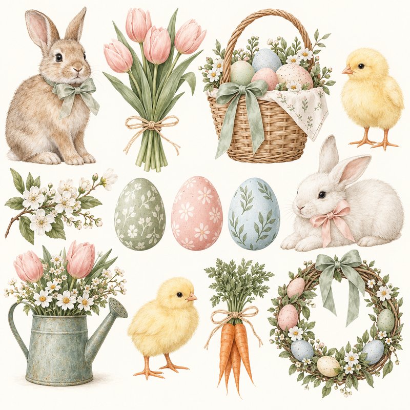 Easter pastel design elements pack