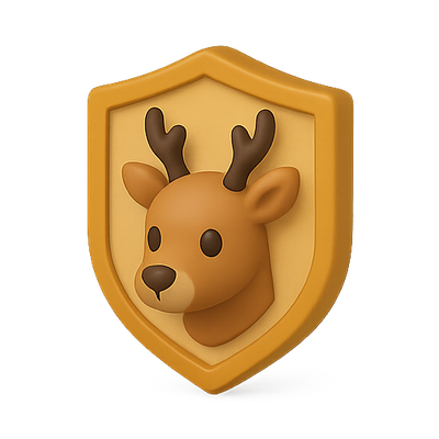3D Deer Emblem Icon with Shield Background