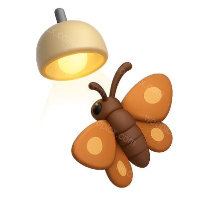3D Moth Near Light Icon with Isometric Design