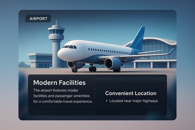 Modern Airport Design with 3D Illustration and Informative Blocks
