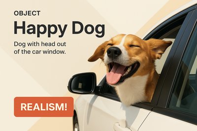 Happy Dog Enjoying a Car Ride with Realistic Design Elements