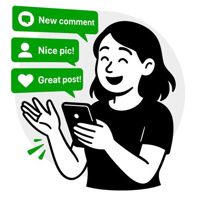 Illustration of Person Engaging with Social Media Comments