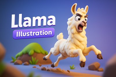 Dynamic 3D Llama Illustration with Vibrant Colors