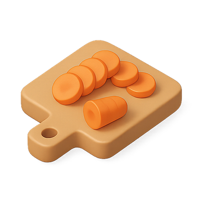 Stylized Cutting Board with Orange Food Items