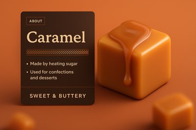 Delicious Caramel Block with Informative Card Design