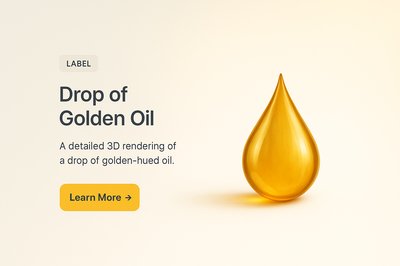 Realistic 3D Drop of Golden Oil on Minimalist Background