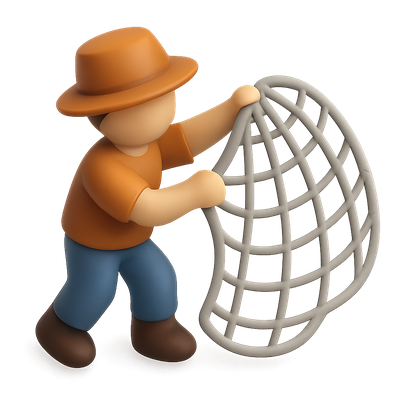 3D Fisherman Icon with Net in Isometric View