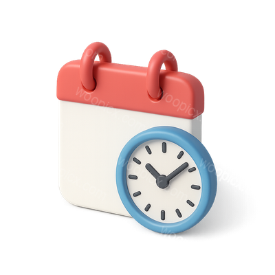 Stylish 3D Time Icon Featuring Calendar and Clock