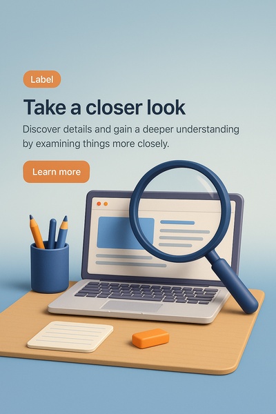 Detailed 3D Illustration with Magnifying Glass and Laptop