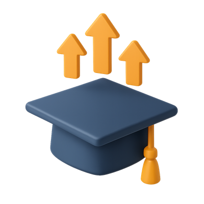 3D Graduation Cap Icon with Upward Arrows