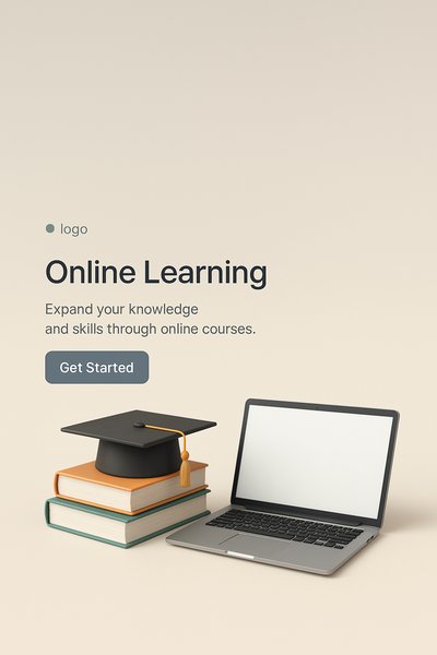 3D Render of Online Learning Setup with Books and Laptop