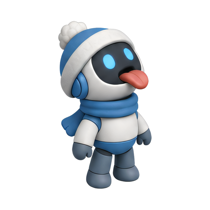 playful robot catching snowflakes